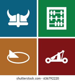 Antique icons set. set of 4 antique filled icons such as sundial, catapult, helmet