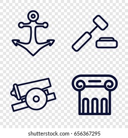 Antique icons set. set of 4 antique outline icons such as greek column, anchor, cannon