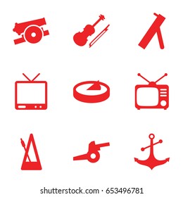 Antique icons set. set of 9 antique filled icons such as anchor, tv, tv, violin, metronome, sundial