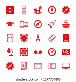 antique icons set with compass, compass orientation tool and hand bell vector set