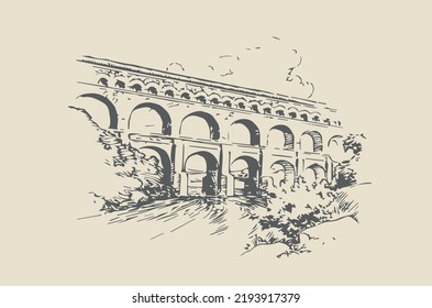 Antique illustration - ancient roman aqueduct svg