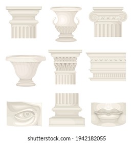 Antique Items with Ancient Ornamental Column Part and Amphora Vector Set