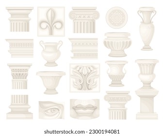 Antique Items with Ancient Ornamental Column Part and Amphora Big Vector Set