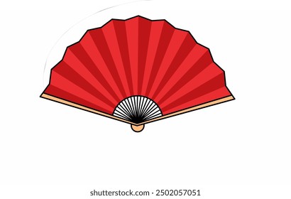 Antique Japanese fan hand drawing. Attributes and cultural appearance of women of Japanese culture. Traditional accessories, clothing and makeup in Japan.