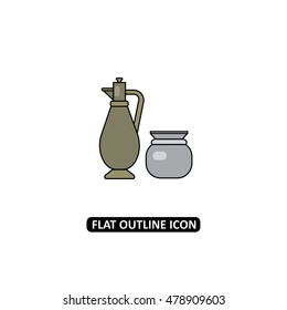 Antique jug and jar. Flat line icon