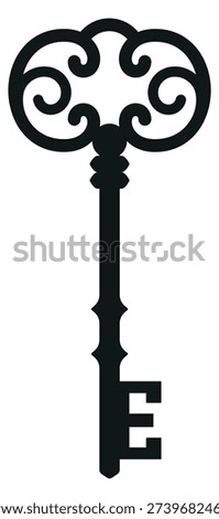 Antique key black icon. Medieval secret symbol