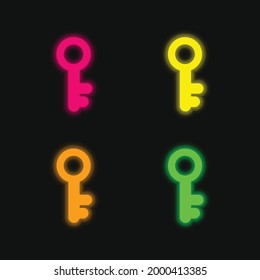 Antique Key four color glowing neon vector icon