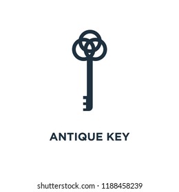 Antique Key icon. Black filled vector illustration. Antique Key symbol on white background. Can be used in web and mobile.