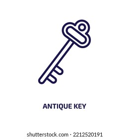 Antique Key Icon From Construction Tools Collection. Thin Linear Antique Key, Antique, Key Outline Icon Isolated On White Background. Line Vector Antique Key Sign, Symbol For Web And Mobile