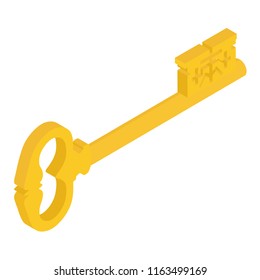 Antique key isolated on white background. 3d vector isometric illustration.