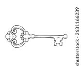 antique key line art drawing illustration