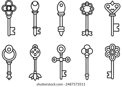 Antique Key line art visual concept