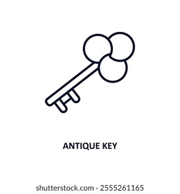 antique key outline icon.  Thin line icon from construction tools collection. Editable vector isolated on white background