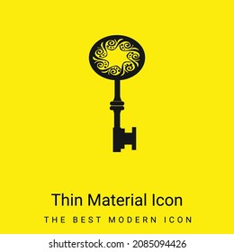 Forma de la llave antigua con el taladro de la estrella en medio de las espirales en un icono de material amarillo brillante mínimo de oval