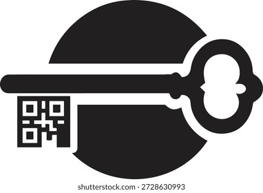 Silueta de llave antigua con detalle de código QR