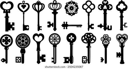 antique key silhouettes medieval and 
 modern key
