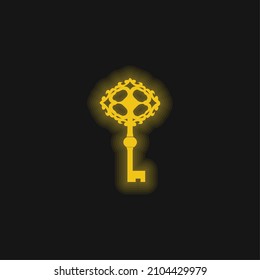 Icono de neón brillante amarillo de la herramienta de la llave antigua