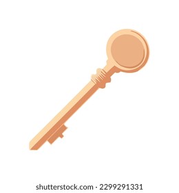 Antique key for unlocking metal door over white