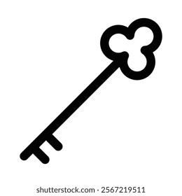 Antique key vector icon in minimalist outline design. Editable stroke.