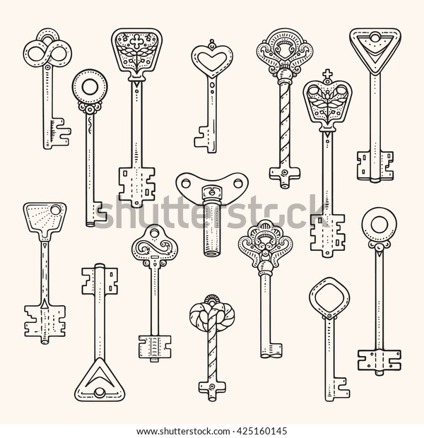 Antique Keys Ancient Symbols Vintage Locks Stock Vector (Royalty Free ...