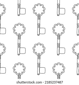 Antique keys seamless pattern. Minimalist continuous line key background. Vector illustration for data protection. Restricted access texture for safety, coming soon, antique old castle door