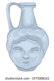 Antique kitchenware and appliances, isolated glass bottle or jug with decoration of human face. Urn or container for liquid, classic vase made of ceramics. Greek or roman culture. Vector in flat style