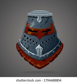 Antique knight helmet. Cartoon vector illustration. Vector asset. Battle equipment. Fantasy game items.