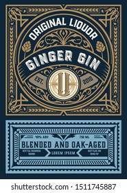 Rótulo antigo com design de licor de gin
