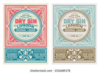 Antique label with gin liquor design