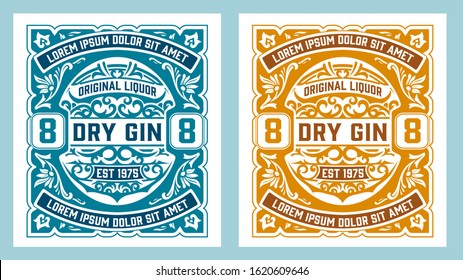 Antique label with gin liquor design