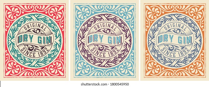 Antique  label with gin liquor design