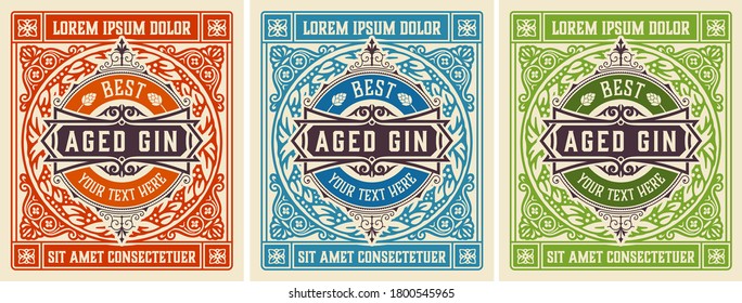 Antique  label with gin liquor design