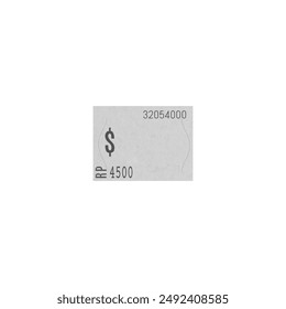 Antique label vector illustration. Realistic adhesive tag with grunge texture, with numbers and signs. Ideal for creating text boxes, banners or stickers. Isolated white background.