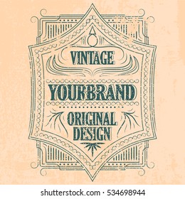 Antique label, vintage frame design, typography, retro logo template, vector illustration