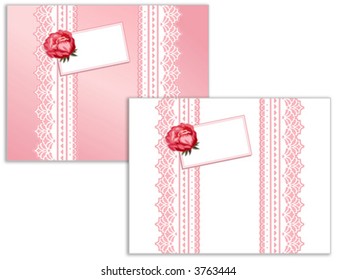 ANTIQUE LACE, Victorian style present, vintage gift wrap, pink satin, rose, card with copy space for Mother's Day, Valentine's Day, weddings & showers. EPS8 compatible.