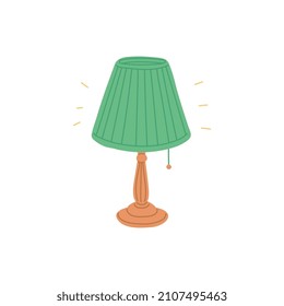 Antique lamp for night table, flat vector illustration isolated on white background. Hand drawn lampshade for bedroom. Electric interior equipment for nightstand.