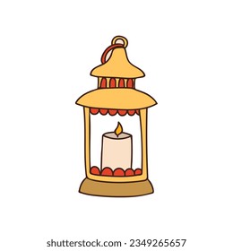 Antique lantern with candle colorful doodle vector illustration. Candle holder with candle colorful outline drawn icon in vector.