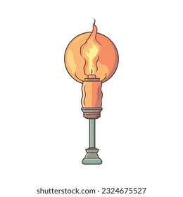 Antique lantern igniting a bright flaming torch over white