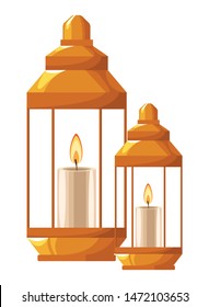 Antique lanterns with candles cartoon vector illustration graphic design