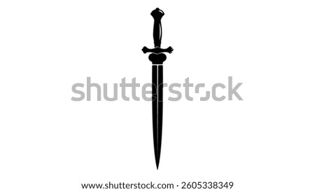 Antique Large Dagger Knife, black  isolated silhouette