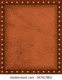 Antique Leather Background-Vintage Style with brass nail head trim border