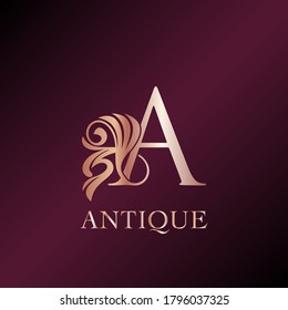 Letra Antigua Un Logo Inicial Elegancia Dorada Rosa De Lujo Ornate Deco Diseño De Plantilla De Forma Swirl.