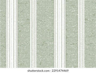 Antique linen fabric, print or woven vertical green stripes on textured background. vector illustration