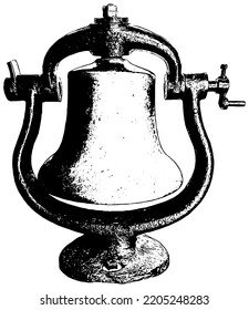 Antique locomotive bell illustration in black on white background 