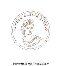 Antique logo with greek sculptures in a minimal liner style. Delicate emblem. Vector icon for handmade products, design studio, beauty salon, boutique etc. Branding.