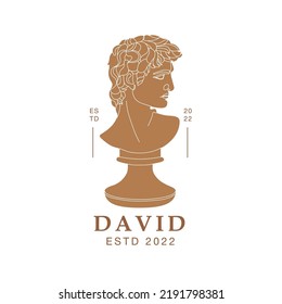 Antique logo of Michelangelo's David in a minimal liner style. Delicate emblem. Vector icon for handmade products, decor, boutique etc. Branding.