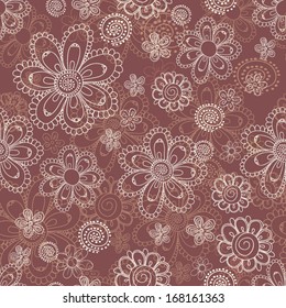 Antique looking seamless floral pattern with hand drawn doodles