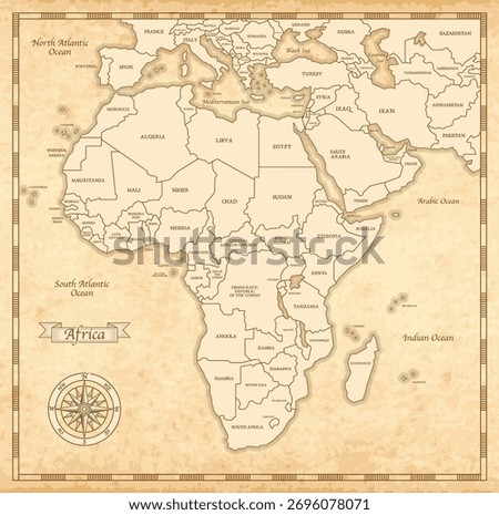 Antique map of Africa on old parchment