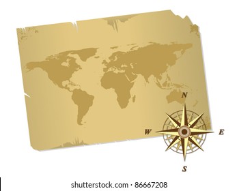 Antique map and compass vector