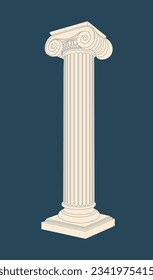 Antique marble column concept. Ancient Greece and Rome architecture. Art object for exhibition and museum. Poster or banner. Cartoon flat vector illustration isolated on blue background